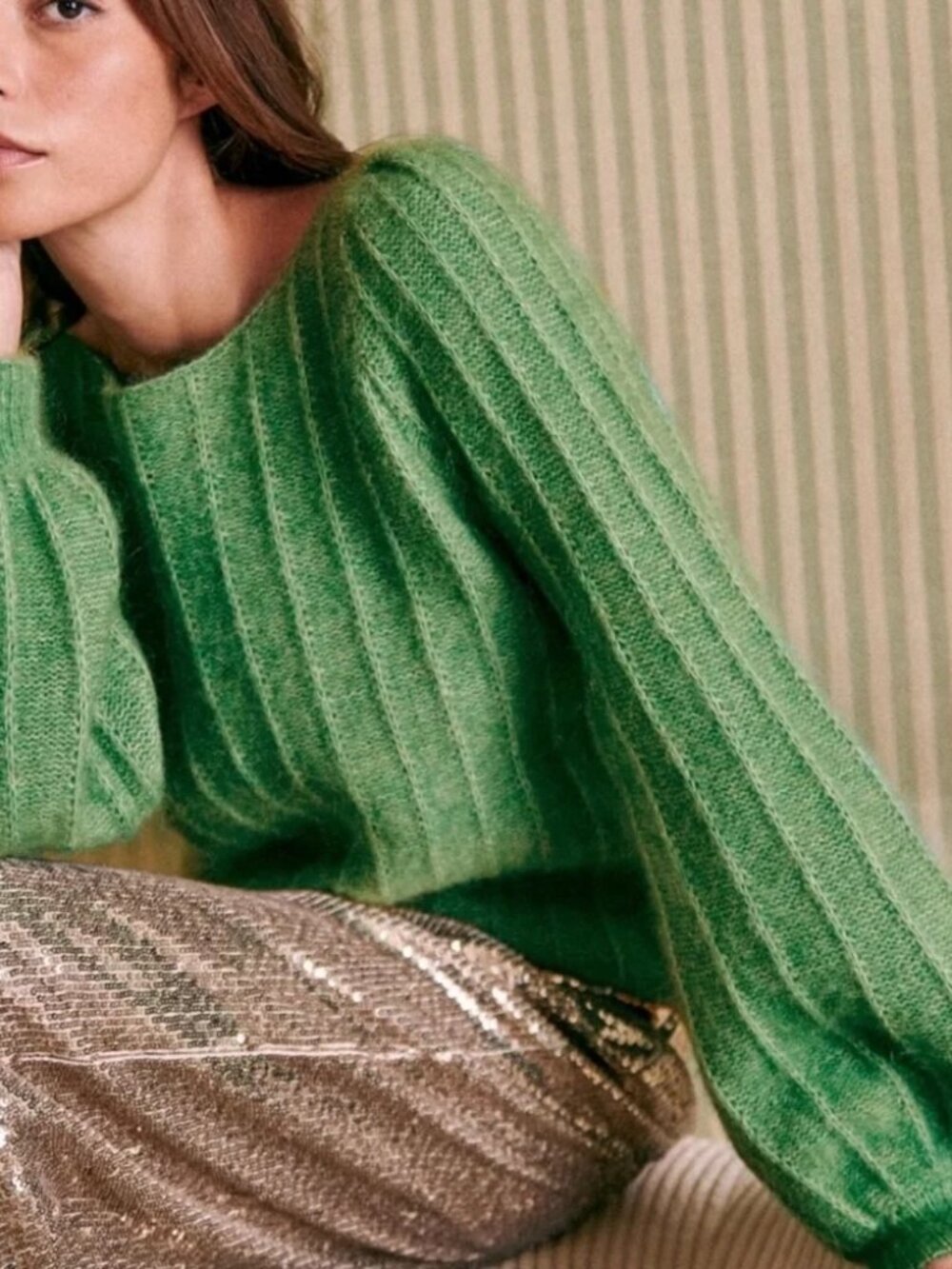 Size S Sézane Aretha Jumper in the "Vert Tilleul" (Lime Green/Linden Green)